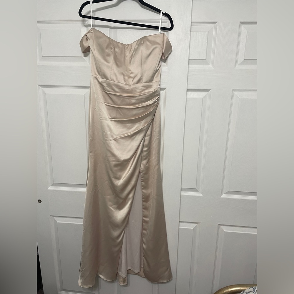 Watters designs james dress off the shoulder neutral bridesmaid dress
